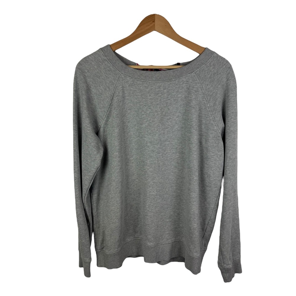 Crown & Ivy Gray Plaid Bow Tie Back Sweatshirt Large Cozy Fall Holiday Pullover